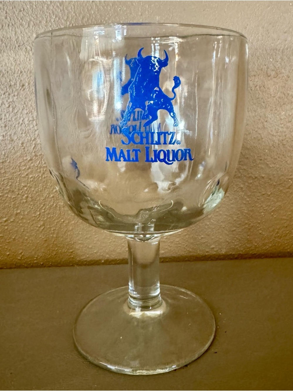 Vintage Schlitz Malt Liquor Blue Bull Goblet • Thumbprint Glass • Retro Barware